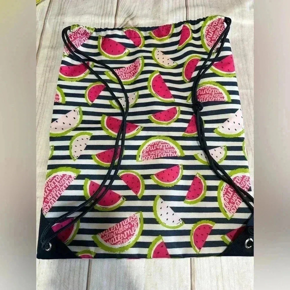 Thirty One Cinch Sac Drawstring Backpack Watermelon Stripe Thermal - Picture 5 of 7